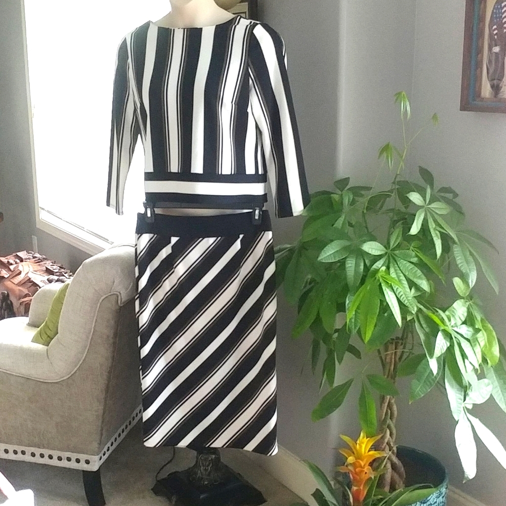 Worthington Strip Blouse & Skirt SET